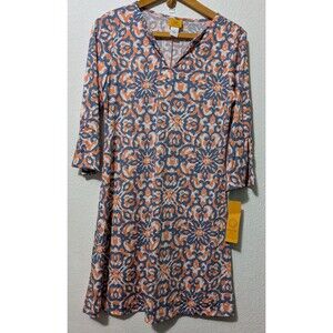 Ruby Rd Dress Women's Size S Small 3/4 Sleeve Floral Blue Orange (894)